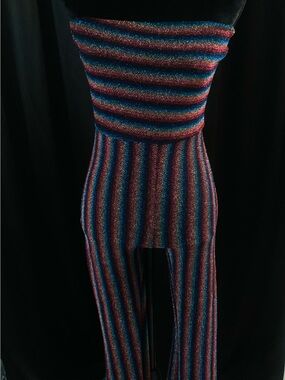 Glitter Stripe Strapless Jumpsuit - Multicolor